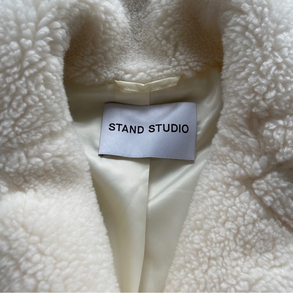 Stand Studio Marina Faux Fur Short Jacket women 34 white coat - Picture 3 of 7